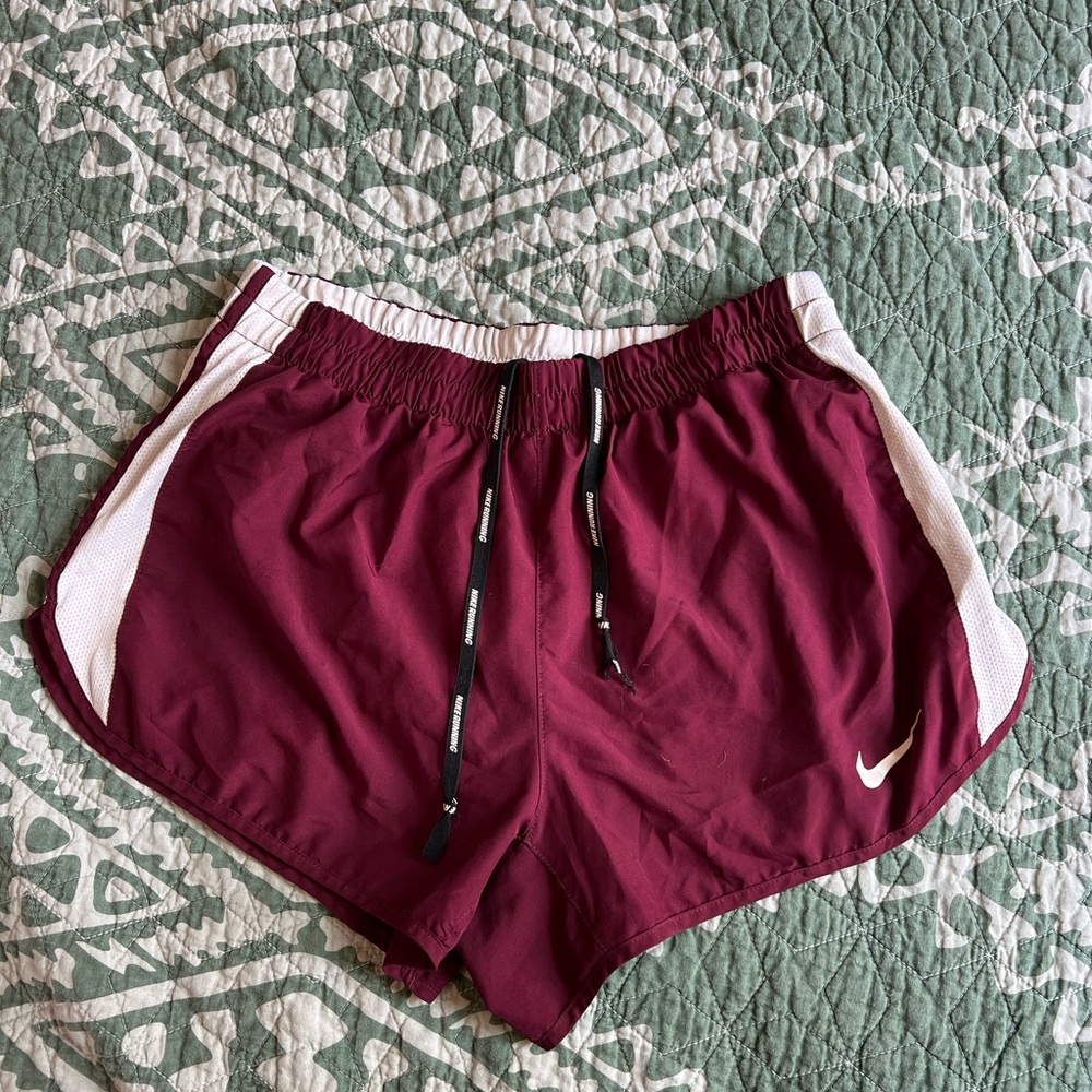 Nike Women's Maroon and White Athletic Shorts